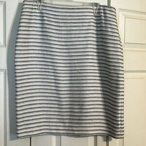 JONES STUDIO Size 14 Black White Tan Midi Pencil Skirt Lined Career Stripes